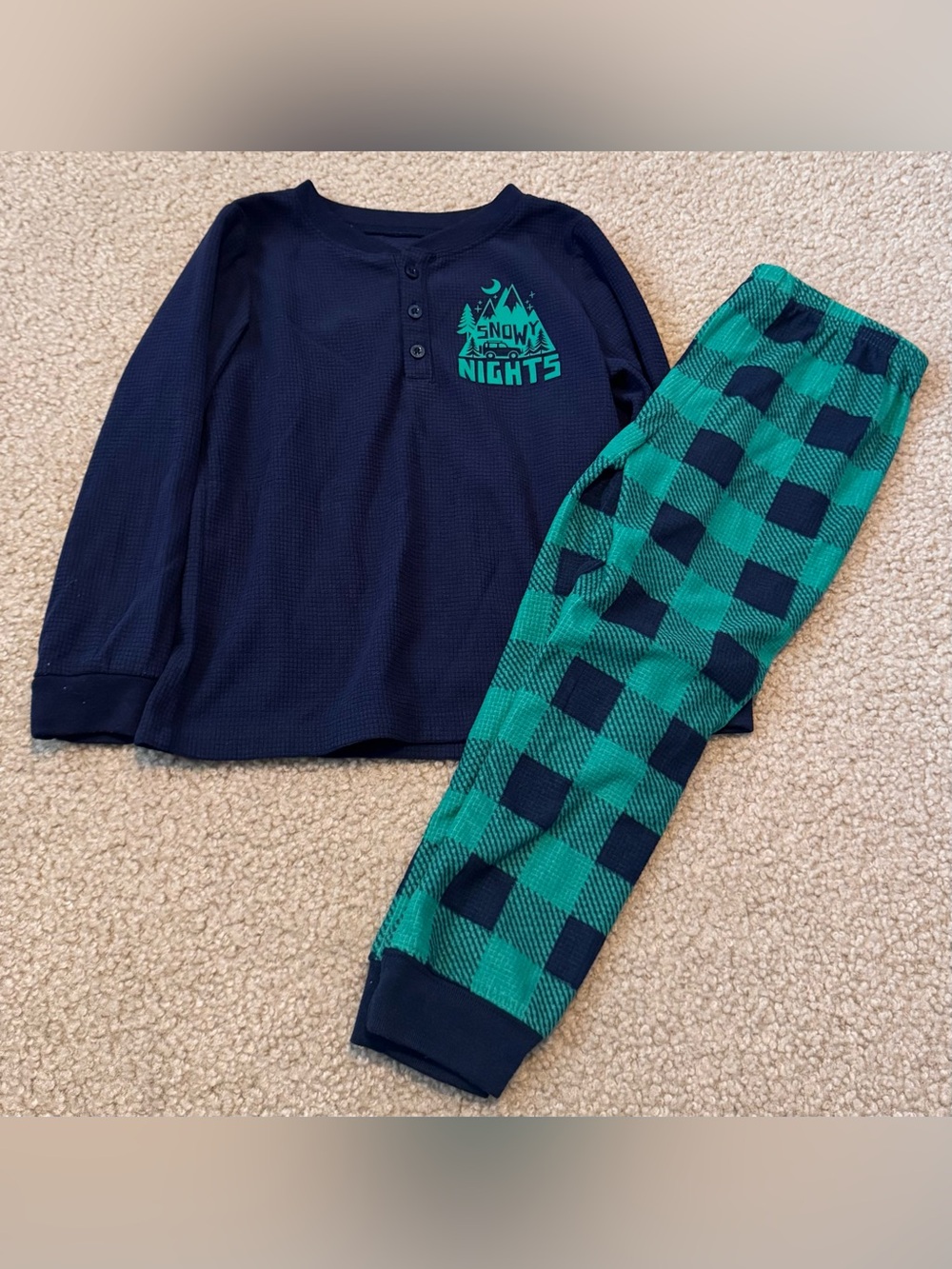 Kids Navy and Teal 'Snow Nights' Pajama Set